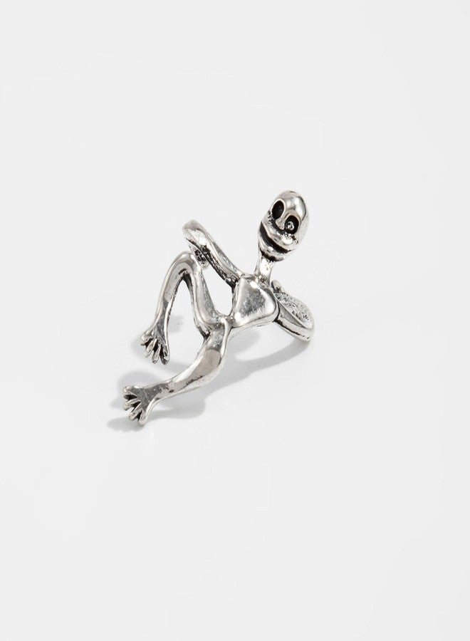 JWZMB Skull Ear Cuff - Gothic Halloween Non-Piercing Ear Clip Black Silver - Adjustable Punk Skeleton Cartilage Accessory (Silver) - Image 3